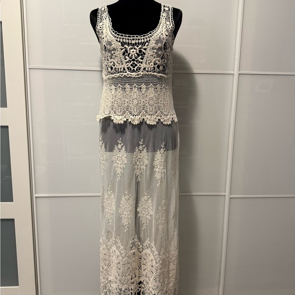 Cream Crochet Lace Beach Coverup Dress - Picture 1 of 6